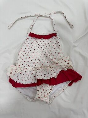 Janie and Jack White and Red Cherry Ruffle One-Piece Swimsuit